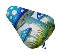 Cartoon Blue Mushroom Bike Seat Cover Waterproof Oxford Fabric, Universal Adjustable Bicycle Saddle Cover with Drawstring Easy Install Protective Rain Dust Covers for Women Men