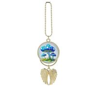 Cartoon Blue Mushroom Car Hanging Ornament Rear View Mirror Pendant Lucky Presents Hanging Ornament Funny Car Pendant for Office Auto Home Decoration Golden-style