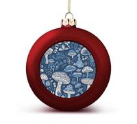 Cartoon Blue Mushroom Christmas Tree Ornaments 1.6 Inch Shatterproof Pc Plastic Balls with Lanyard Baubles Hanging Christmas Ball Ornaments for Xmas Tree Holiday Party Wedding Home Decorations-red