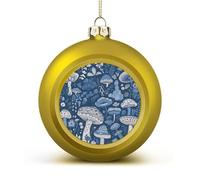 Cartoon Blue Mushroom Christmas Tree Ornaments 1.6 Inch Shatterproof Pc Plastic Balls with Lanyard Baubles Hanging Christmas Ball Ornaments for Xmas Tree Holiday Party Wedding Home Decorations-Golden