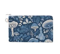 Cartoon Blue Mushroom Coin Purse Canvas Wallet with Zipper Portable Mini Change Pouch Cute Money Pouch Small Organizer Coin Card Key Holder for Women Girls Daily Use Gift