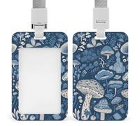Cartoon Blue Mushroom Id Badge Holder with Lanyard, Clear Vertical Card Protector Waterproof, Breakaway Safety Neck Strap, Heavy Duty Name Tag Holder for Nurse Teacher Officer Staff Women Men