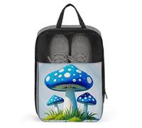 Cartoon Blue Mushroom Shoe Bags with Zipper, Portable Shoe Organizer with Handle, Personalized Shoes Tote Bag for Travel, Waterproof Shoes Carrier, Storage Pouch