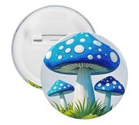 Cartoon Blue Mushroom Tinplate Badge Personalized Round Brooch Large Craft Button Suitable for Teachers, Nurses, Doctors, Staff, Party Gift Accessories, 12pcs, Plastic, plastics