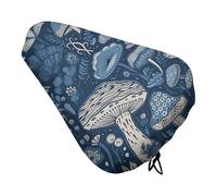 Cartoon Blue Mushroom Waterproof Bike Seat Cushion with Drawstring for Women Men Soft Padded Bicycle Seat Cover for Comfort Wide Road Bike Saddles Universal Fit for Mountain Exercise