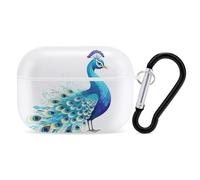 Cartoon Blue Peacock Airpod Pro Case AirPods 2 Case for Women Hard Shell Protective Cover with Carabiner Keychain Compatible with AirPods Case 2nd 1st Generation, Front LED Visible White