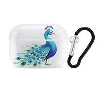 Cartoon Blue Peacock Airpod Pro Case Cover Wireless Earbuds Case Protective Cover with Keychain Compatible with AirPods 1st & 2nd Generation Full Protective, Front LED Visible White