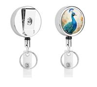 Cartoon Blue Peacock Badge Holder with Retractable Reel, Stainless Steel Badge Clip, Heavy Duty ID Card Holder for Work, Nurse, Teacher & Security