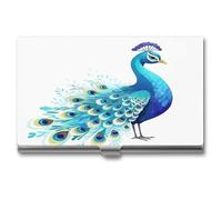Cartoon Blue Peacock Metal Business Card Case for Men Women Slim Pocket Purse Multi Wallet Professional Pocket Card Holder for Name Card Credit Card, style, One Size