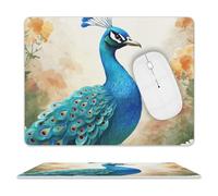 Cartoon Blue Peacock Mouse Pad Ultra Thin, Leather Mousepad with Waterproof Smooth Surface, Anti Slip Mouse Pad for Gaming, Office & Home, 10 X 8 Inch