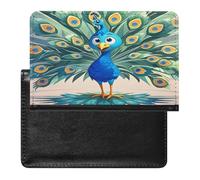 Cartoon Blue Peacock Passport Holder with Card Slots Portable Passport Cover Compact Waterproof Passports Protector
