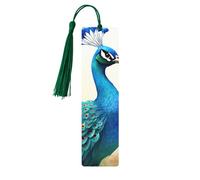 Cartoon Blue Peacock Wood Bookmarks 5 Pcs with Tassels,Pendant Unique Handmade Craft DIY Wooden Bookmarks Cute Wood Hanging Tags Ornaments for Book Lovers Birthday Teachers Gift