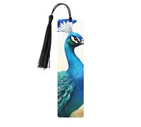 Cartoon Blue Peacock Wood Bookmarks 5 Pcs with Tassels,Pendant Unique Handmade Craft DIY Wooden Bookmarks Cute Wood Hanging Tags Ornaments for Book Lovers Birthday Teachers Gift