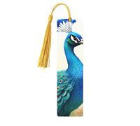 Cartoon Blue Peacock Wood Bookmarks 5 Pcs with Tassels,Pendant Unique Handmade Craft DIY Wooden Bookmarks Cute Wood Hanging Tags Ornaments for Book Lovers Birthday Teachers Gift