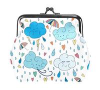 Cartoon Blue Rain Drop Heart Doodling Clouds Coin Purse Vintage Pouch Buckle Clutch Bag Kiss-Lock Change Purse Clasp Closure Wallets for Women Girl