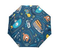 Cartoon Blue Sea Animal Automatic Umbrella Windproof Foldable Umbrells Auto Open Close for Girls Boys Women