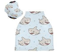 Cartoon Blue Sea Shark Stretchy Baby Car Seat Cover,Canopy Nursing Covers,Soft Breathable Windproof Scarf Changepad for Winter Infant Breastfeeding Boys