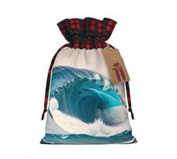 Cartoon Blue Sea Wave Holiday Printed Drawstring Pouch M For Party Wrapping, Wedding Favor, And Storage