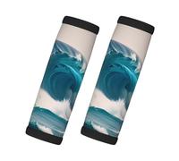 Cartoon Blue sea Wave Print 2 Pack Luggage Handle Wraps for Suitcase, Soft Grips Travel Tag Covers, for Car Carry-On Bag