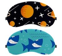 Cartoon Blue Shark Cute Sea 2 PCS Eye Mask, Sleeping Eye Mask for Side Sleeper, Zero Eye Pressure Night Blindfold, Adjustable Sleep Cover, Completely Block Out Light Eye Shade
