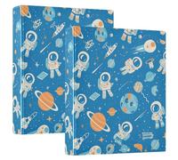 Cartoon Blue Space Planet Astronaut One and A Half Inch Binders for School 3 Ringed with Pocket Cover 1/2 Pack Assorted Binders Hardcover