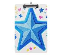 Cartoon Blue Star Clipboard Simple Sturdy Standard A4 Letter Size Acrylic Clipboard Low-Profile Metal Clip with Retractable Hanging Hole Plastic Clipboards
