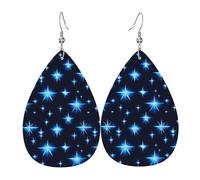 Cartoon blue star Leather Earring. Stylish teardrop shape, perfect for women, and a great decorative choice for parties and holidays.