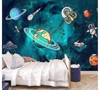 Cartoon Blue Starry Sky Planet Universe 3D Wallpaper Easy Install Feature Office Living Room Sofa Bedroom TV Background Wall Decoration-350cm×256cm