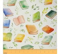 Cartoon Books Fabric by The Yard Botanical Leaves No Stretch Fabric Reading Themed Soft Polyester Fabrics Kids Girls Sewing Lovers Green Craft & Hobby Fabrics 1 Yard Pre-Cut 36"x59"