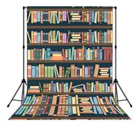 Cartoon Bookshelf Bookworm Print 5×7ft Photo Backdrop, Seamless Background Cloth For Studio And Portrait Photography Wedding Party