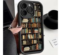 Cartoon Bookshelf Pattern TPU Phone Case Compatible with iPhone 16 15 14 13 12 11 Pro Max Plus, Vintage Bookcase-Style for iPhone case (Type-e,for iPhone 14 Pro)