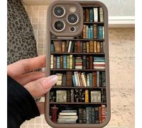 Cartoon Bookshelf Pattern TPU Phone Case Compatible with iPhone 16 15 14 13 12 11 Pro Max Plus, Vintage Bookcase-Style for iPhone case (Type-a,for iPhone 14 Pro Max)