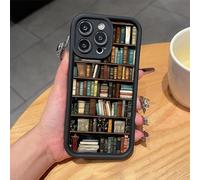 Cartoon Bookshelf Pattern TPU Phone Case, Vintage Bookcase-Style Shockproof Non Slip Soft Case for iPhone 11/12/13/14/15/16 Pro Max Series Protective Cover (for iPhone 12,Black)