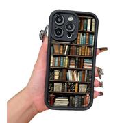 Cartoon Bookshelf Pattern TPU Phone Case, Vintage Cartoon Bookshelf Phone Case, for IPhone 16/15/14 Pro Max/13/12/11 (Black,for iPhone12Pro)