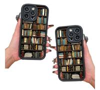 Cartoon Bookshelf Phone Case, Cartoon Bookshelf Pattern TPU Phone Case, Mini Bookshelf Silicone Protective Cover for 13/14/15/16 Pro Max Series(2pcs Black,For 14ProMax)