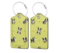 Cartoon Boston Terrier Dog,Luggage Tags Pu Leather Name Tag Travel Suitcase Identifier ID Tags Durable Luggage Label 2 pcs