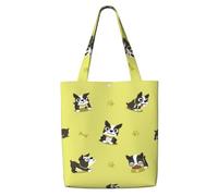 Cartoon Boston Terrier Dog,Reusable Grocery Bags Shopping Tote Bags Large Capacity Canvas Shoulder bag