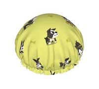 Cartoon Boston Terrier Dog,Shower Cap Nightcap Double Layer Waterproof Elastic Bath Cap Reusable Hair Cap