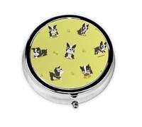 Cartoon Boston Terrier DogMeta Pill Box 3 Compartment Medicine Case,Portable Organizer