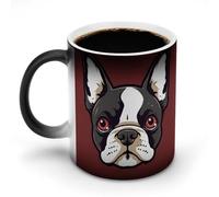 Cartoon Boston Terrier Face Color Changing Mug 11 Oz Heat Changing Coffee Mugs Funny Magic Cup Heat Sensitive Ceramics Mug Novelty Coffee Cups Personalized Customized Gift Idea for Men & Women