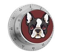 Cartoon Boston Terrier Face Kitchen Timer 60 Minute Visual Wind Up Timers Indoor Mechanical Timers with Magnetic Base Stainless Steel Timer for Home Cooking Time Management Tool