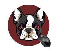 Cartoon Boston Terrier Face Mouse Pad Round Laptop Mouse Mat Cute Computer Mousepad Keyboard Pad Non-Slip Desk Pads for Gaming Office Work Home