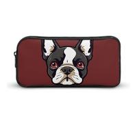 Cartoon Boston Terrier Face Pencil Case - Large Aesthetic Makeup Bag Multi-Purpose Pencil Pouch Cute Cosmetic Bag with Zipper Closure for Office, Home, Study & Travel