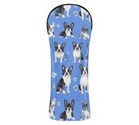Cartoon Boston Terrierdogs Royal Blue Golf Club Head Cover Premium Leather Headcovers with Number Tag for Driver/Fairway Wood/Hybrid