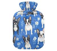 Cartoon Boston Terrierdogs Royal Blue hot Water Bottles with Soft Cover, 2Lwater Bottle Bag for Period Cramps,Neck and Shoulder Pain Relief,Bolsa Caliente para Dolores Menstrual