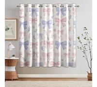 Cartoon Bow Curtains Blackout, 46x54 Inch 2 Panels - Pink Purple Pattern Black Out Curtains, Home Decor, 54 Drop Eyelet Window Drapes for Bedroom, Living Room OL37