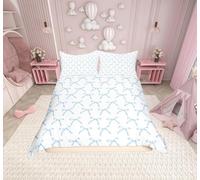 Cartoon Bowknot Kids Duvet Cover Set Double Size,Bow Tie Knot Geometric Patchwork Fashion Bedding Set,Girls Women Room Decor,Hand-painted Sketch Blue Noble Quilt Cover,2 Pillowcases(No Comforter)