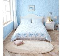 Cartoon Bowknot Kids Duvet Cover Set King Size,Bow Tie Knot Geometric Patchwork Fashion Bedding Set,Girls Women Room Decor,Hand-painted Sketch Blue Noble Quilt Cover,2 Pillowcases(No Comforter)