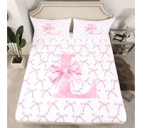 Cartoon Bowknot Kids Fitted Sheet Single Size,Pink Bow Tie Letter L Knot Princess Bedding Set,Girls Women Room Decor,Watercolor Bow Patchwork Pink White Bed Sheet,1 Pillowcase(No Flat)
