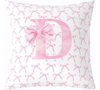 Cartoon Bowknot Kids Throw Pillow Cover,Pink Bow Tie Letter D Knot Princess Double Sides Pillow Case Girls Women,Watercolor Bow Patchwork Pink White Bed Couch Sofa Cushion Cover,Single Pack 18"x18"
